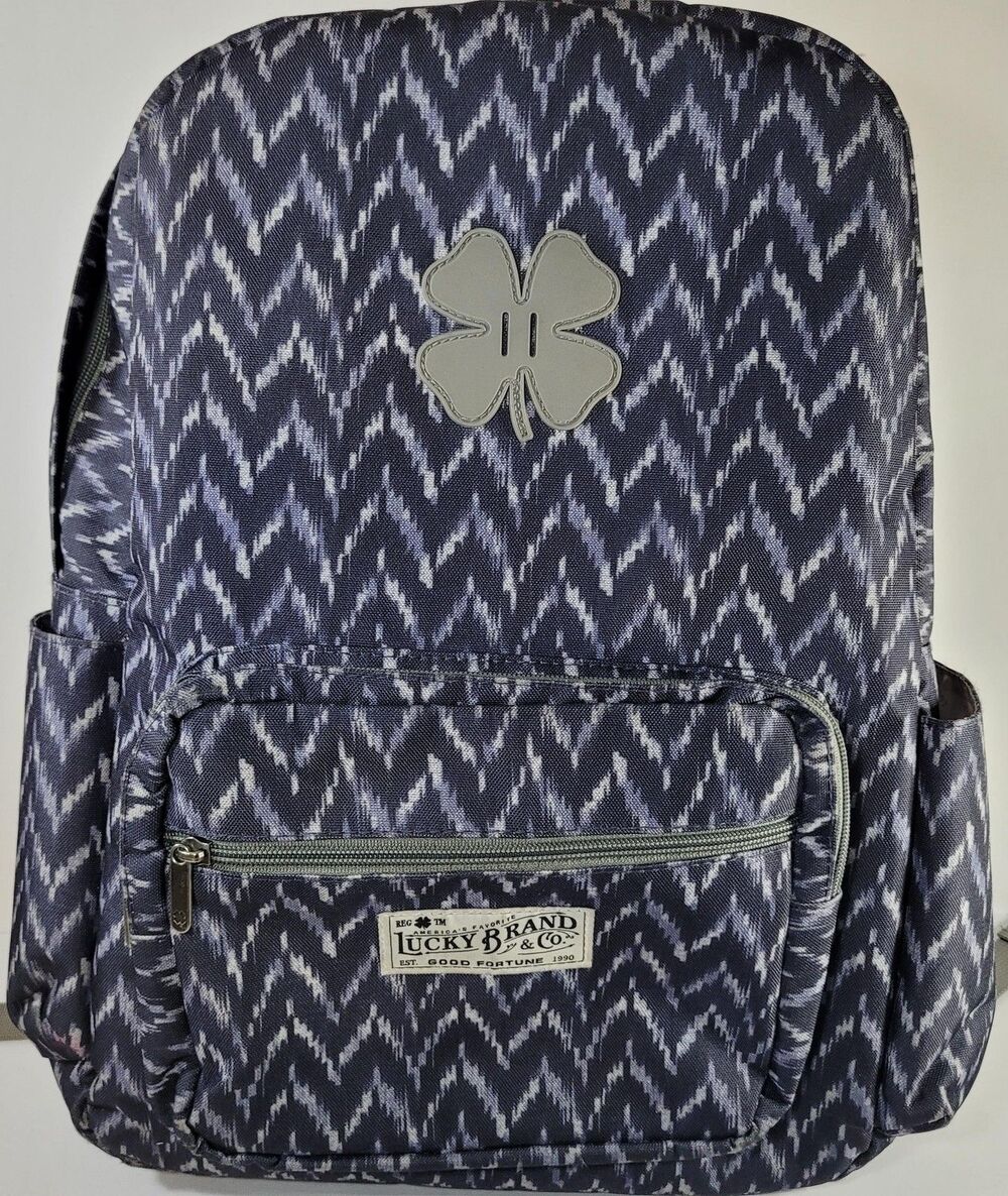 Lucky Brand Blue Geometric Backpack Soft Case Water Bottle Pockets School Bag